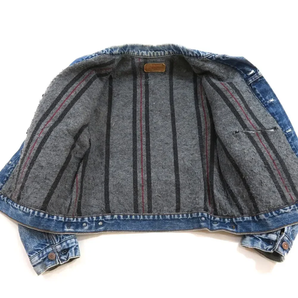 LEVIS Denim Jean Jacket Blanket Lined Trucker Blue Made in USA Sz 42 1980s